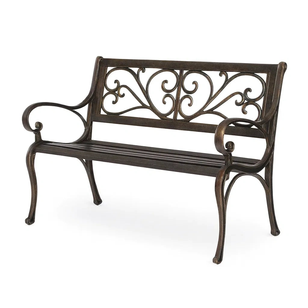 Gusseisen Gartenbank mit Ornamentmuster 126cm Bronze