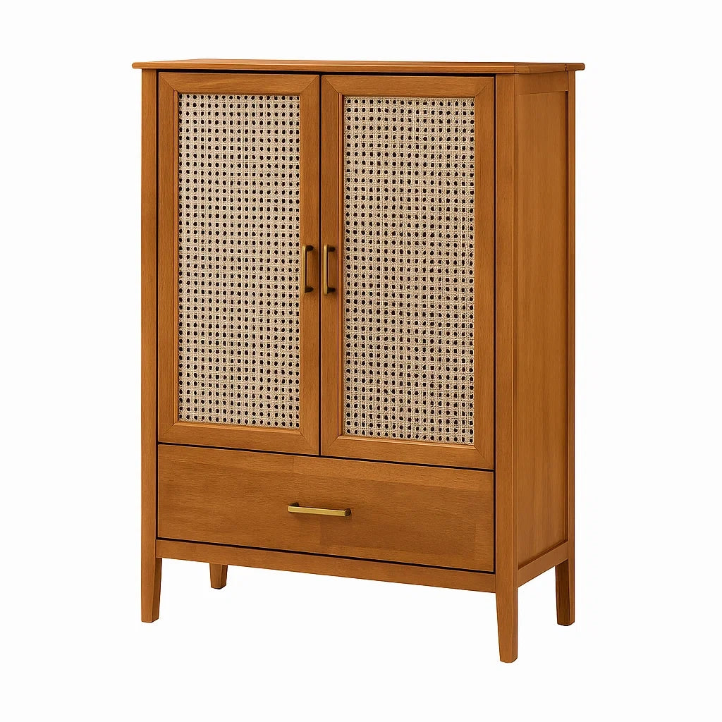 Holzschrank mit Rattangeflecht und Schublade 120 cm