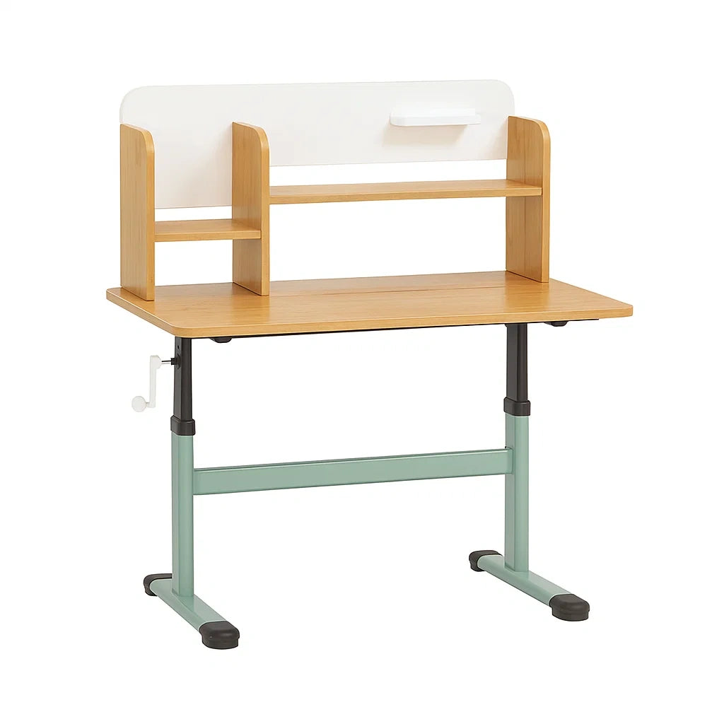 Höhenverstellbarer Kinderschreibtisch Bambus MDF Weiß Metall 120x60 cm