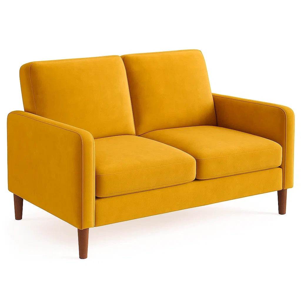 Gelbes Zweisitzer-Sofa Mikrofaser Holzbeine