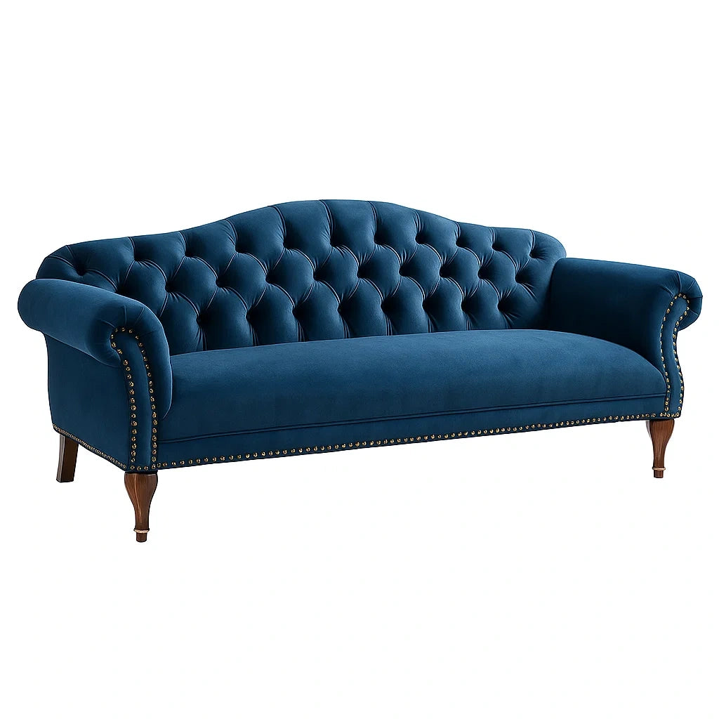 Sofa aus Samt Dunkelblau mit Holzbeinen 220 cm