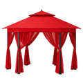 Metall Gartenpavillon mit Polyester Vorhängen Rot 3x3m
