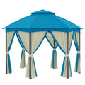 Pavillon Metall Blau mit Polyester Vorhängen 3x3x2.7m
