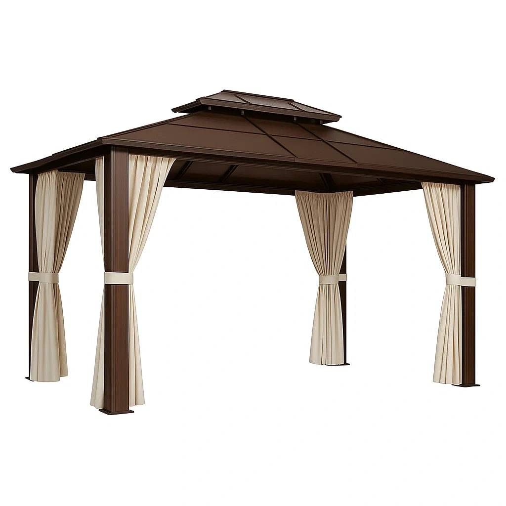 Aluminium-Pavillon mit Polyester-Vorhängen, Braun, 400x300 cm