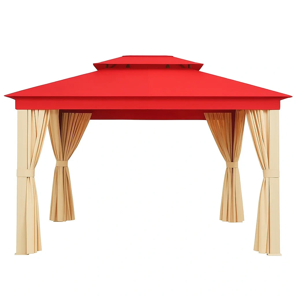 Pavillon mit Polyesterdach und Stahlsäulen in Rot/Beige 3x3m