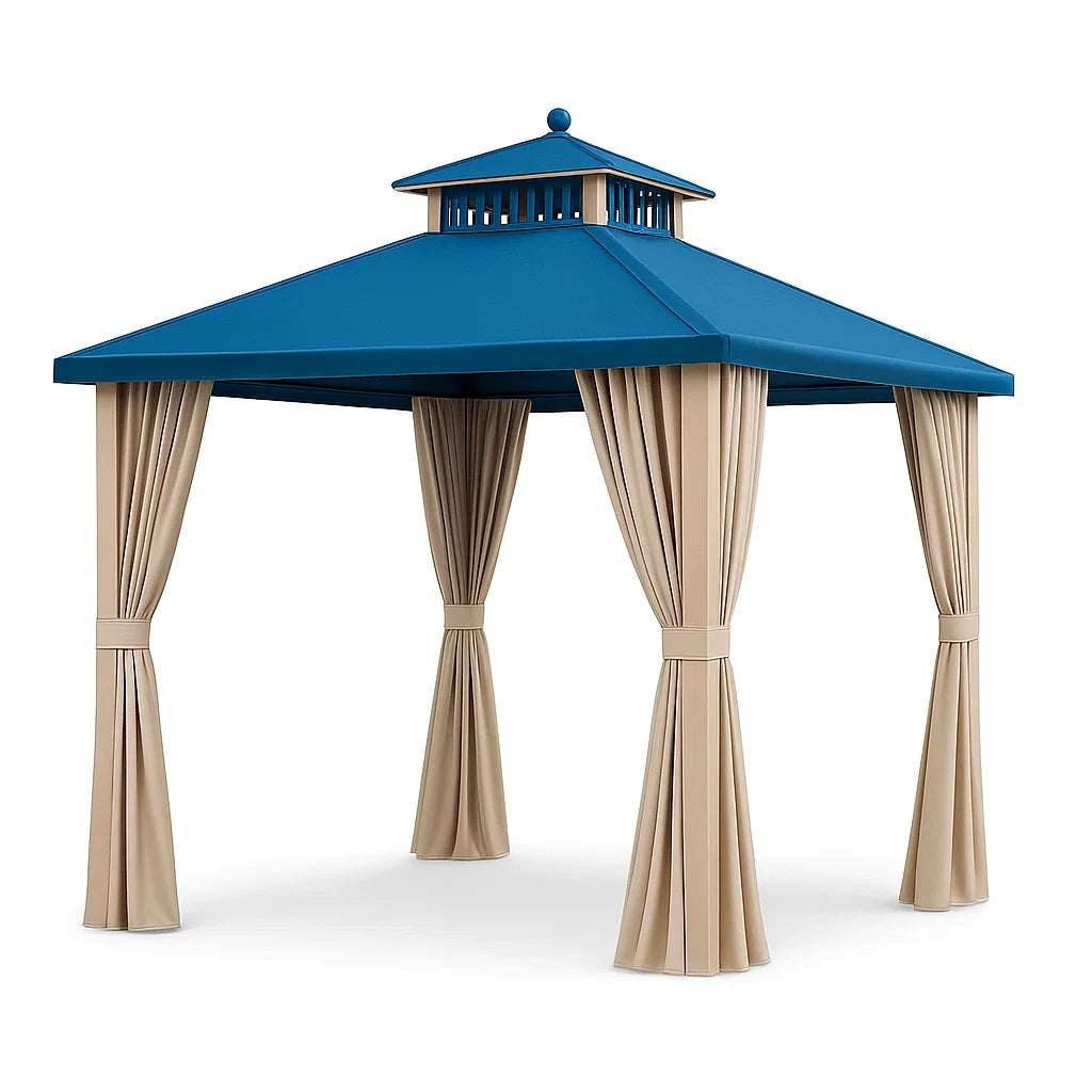 Pavillon aus Stahl mit Polyestergewebe Dach Blau 300 cm x 300 cm