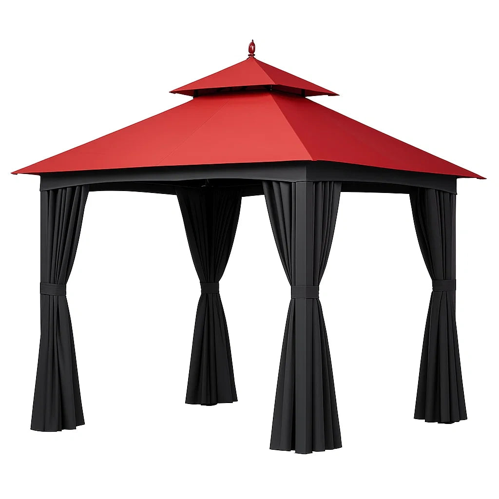 Metall Pavillon mit Polyester Dach Rot/Schwarz 300x300x260 cm