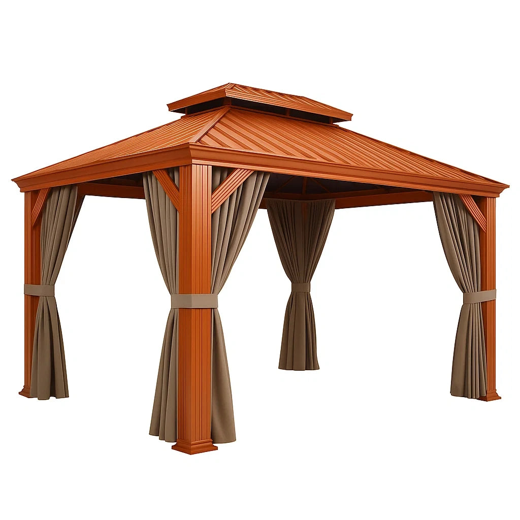 Aluminium Pavillon mit Polyester Vorhängen Braun 3x4m