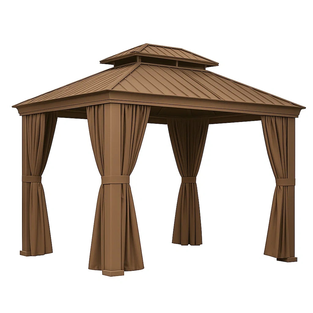 Metallpavillon Braun mit Vorhängen 3x4m