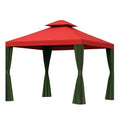 Pavillon Gartenzelt Stahl Polyester Rot Grün 300x300x250 cm