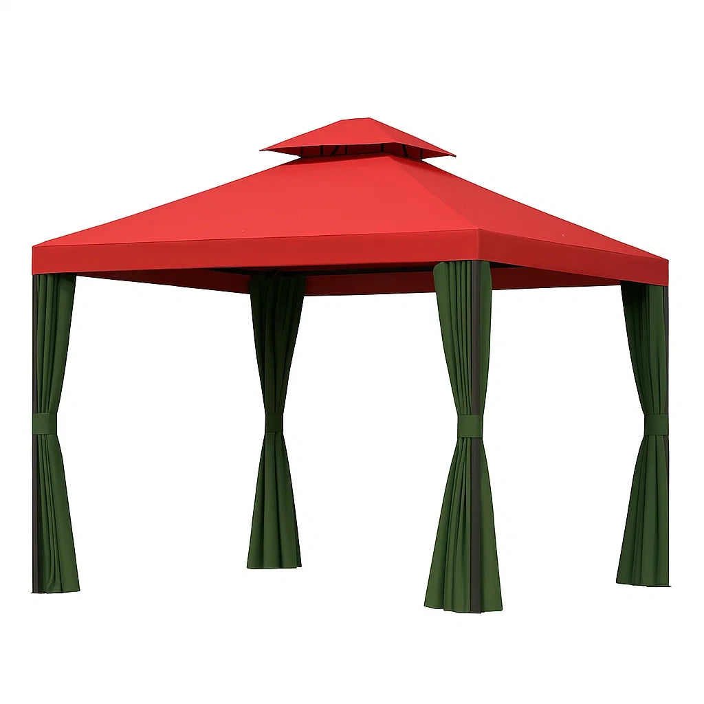 Pavillon Gartenzelt Stahl Polyester Rot Grün 300x300x250 cm
