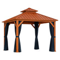 Holzpavillon mit Stahl-Dach und Polyester-Vorhängen 300x300x270 cm