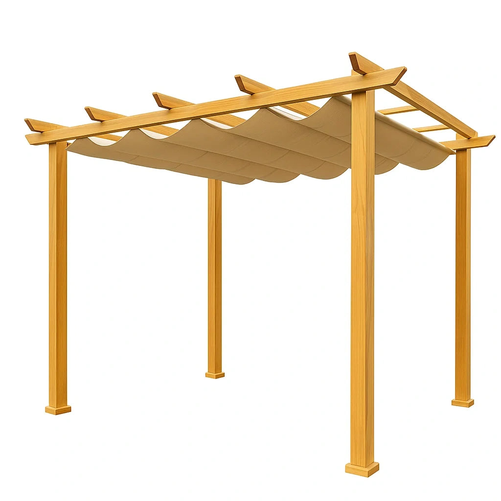 Holz Pergola mit beigem Sonnendach 300x300x230 cm