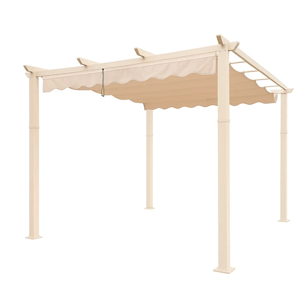 Pergola Aus Aluminium und Polyester Beige 300x300 cm