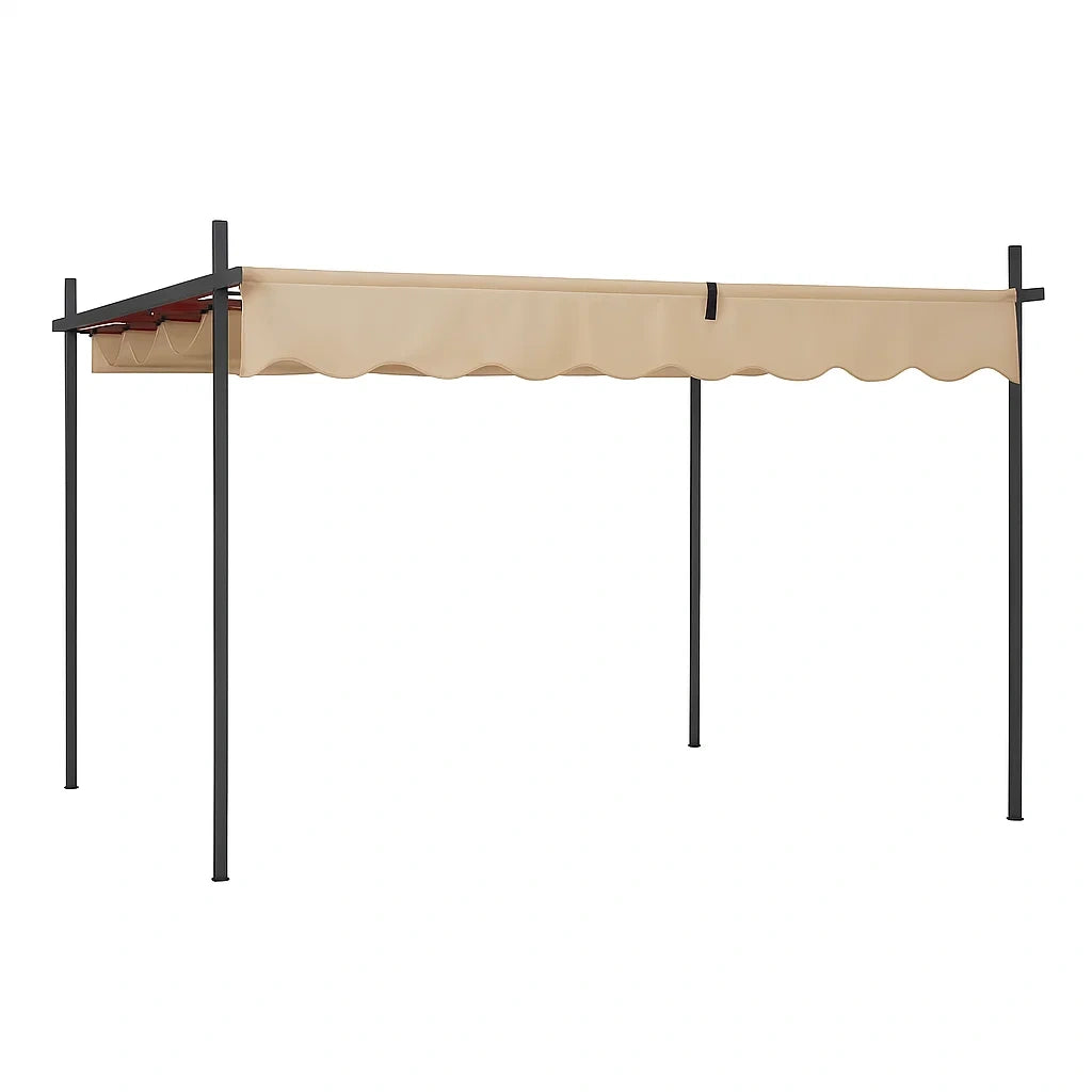 Metall Pergola mit Polyester Markise in Beige 300x250 cm