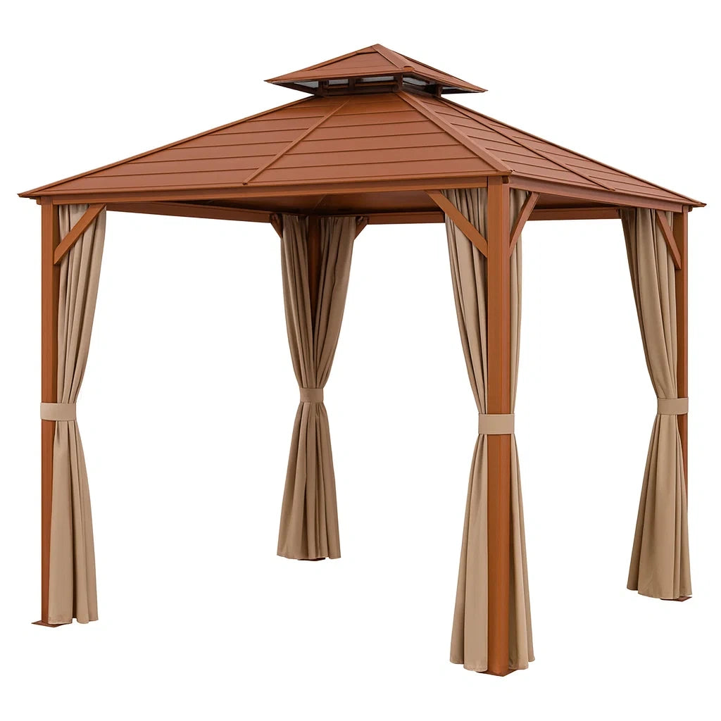 Pavillon Aluminium mit Polyester Vorhängen Bronze 300x300x270 cm