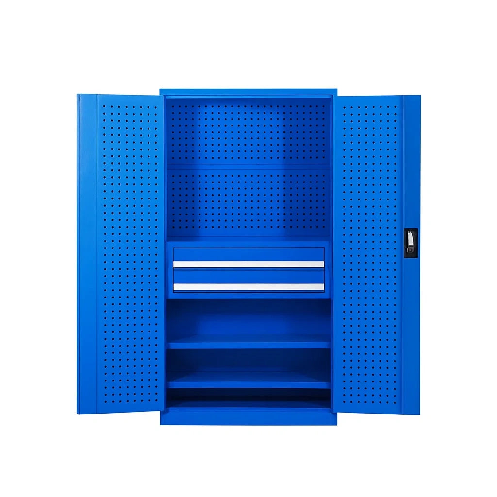 Metall Werkzeugschrank Blau mit Regalen und Schubladen