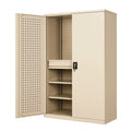 Metallschrank mit Lochblech und 3 verstellbaren Einlegeböden, 180x90x40 cm, Beige